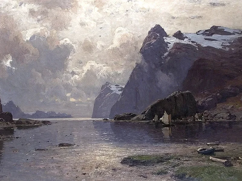 1855-Konrad Müller-Kurzwelly - Fiordo illuminato dalla luce del tramonto